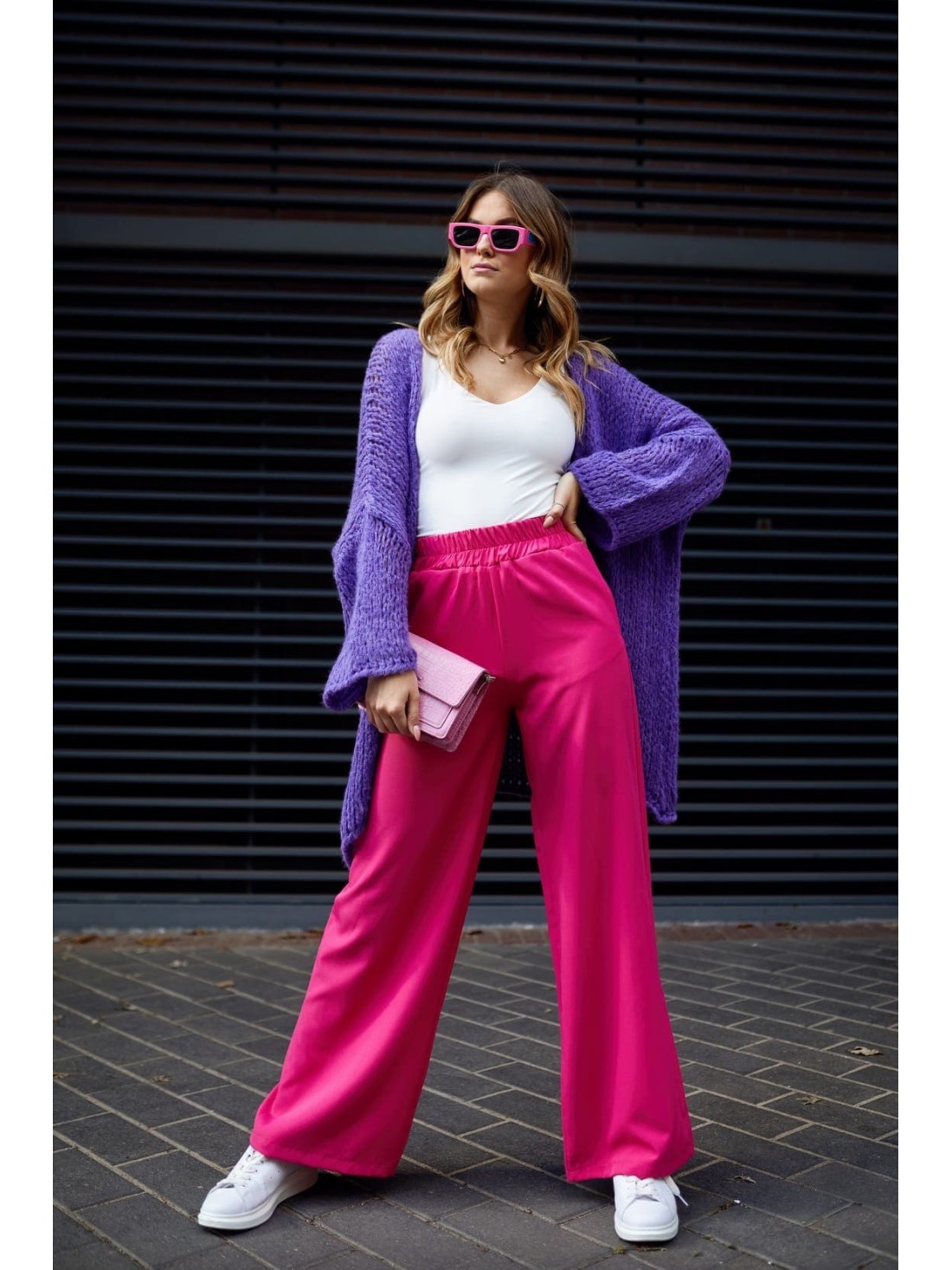 Wide pants with elasticated pockets, fuchsia 05036 - Online store - Boutique